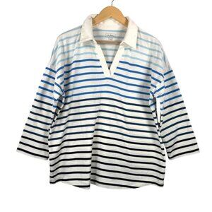 LL Bean Women's Heritage Mariner Top, Splitneck Polo Three-Quarter-Sleeve Stripe